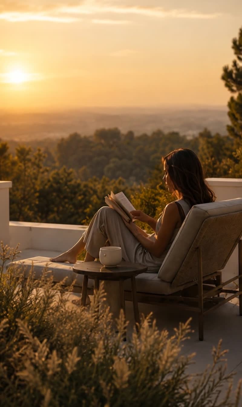 Villa Silencio — terrace at sunset