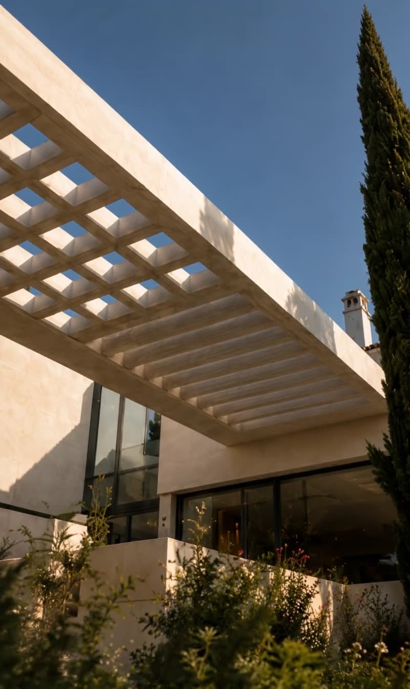 Villa Silencio — pergola, cypress